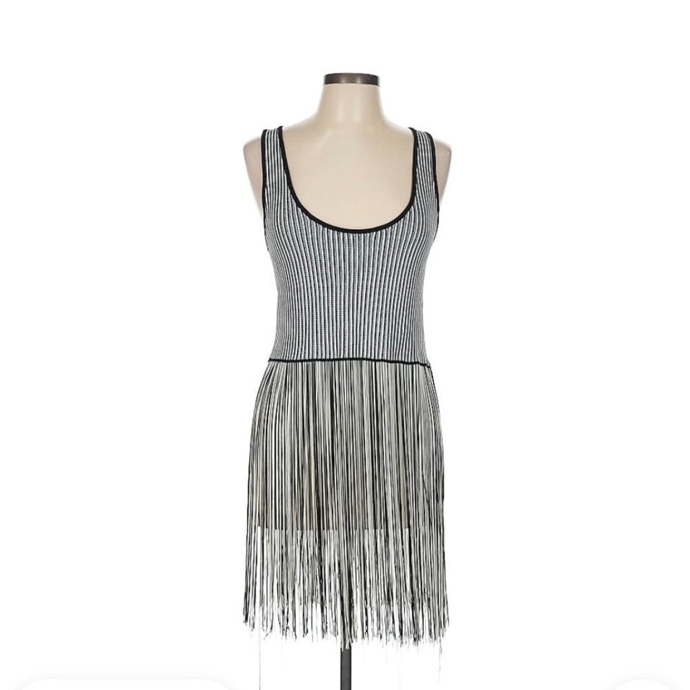 Zara black and white fringe top SZ L
